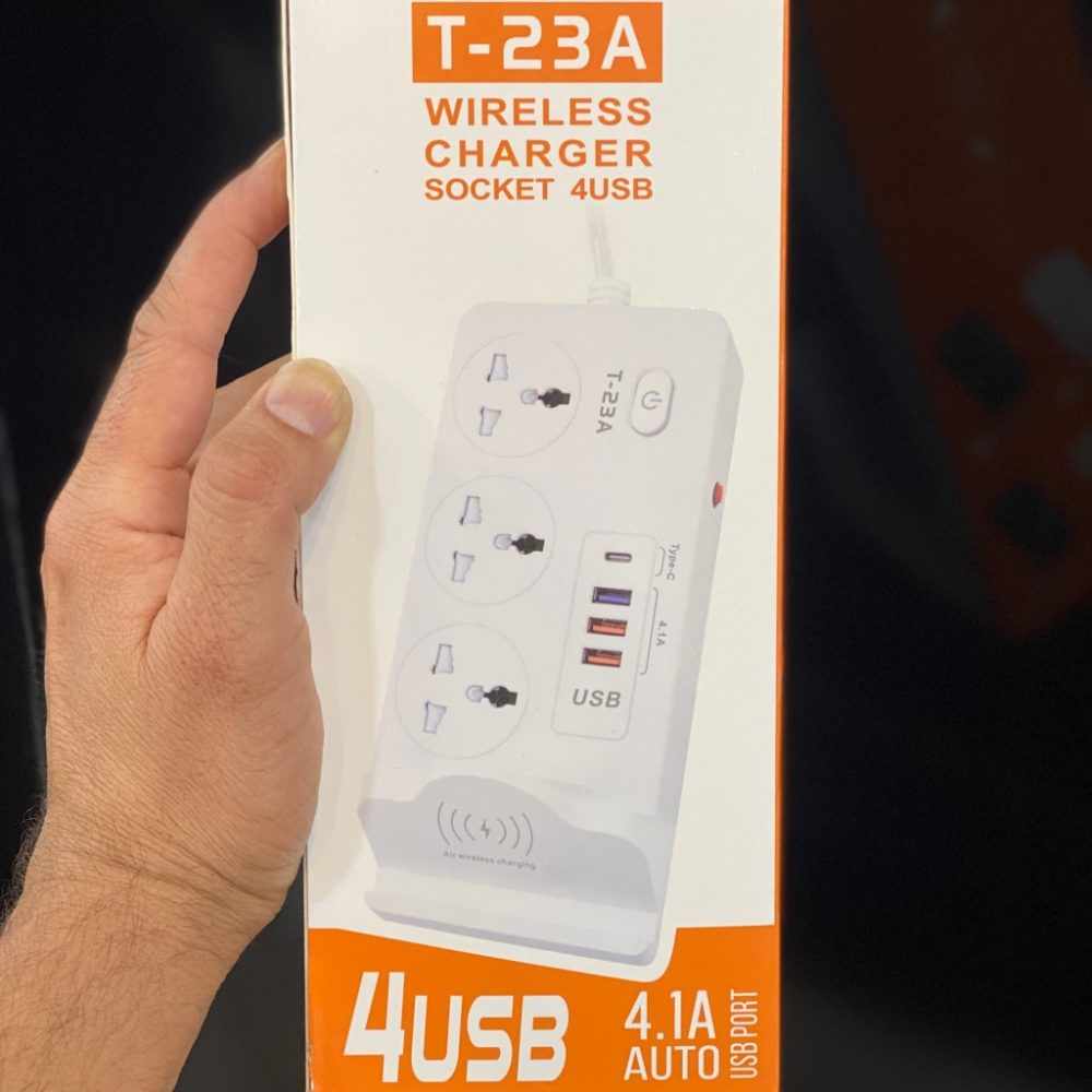 سه راهی برق با شارژر وایرلس مدل T-23A - Image 2