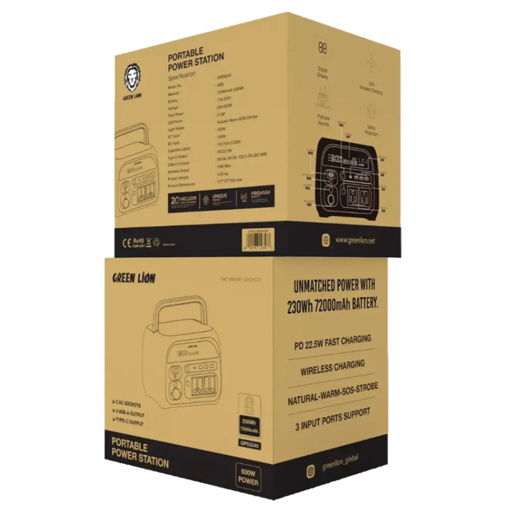 پاور استیشن قابل حمل گرین لاین مدل ۷۲۰۰۰ میلی‌آمپر Green Lion Portable Power Station 600W - Image 2