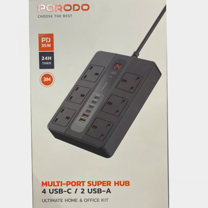 چند راهی تایمر دار پورودو Porodo Multiport hub PD-FECH009-BK