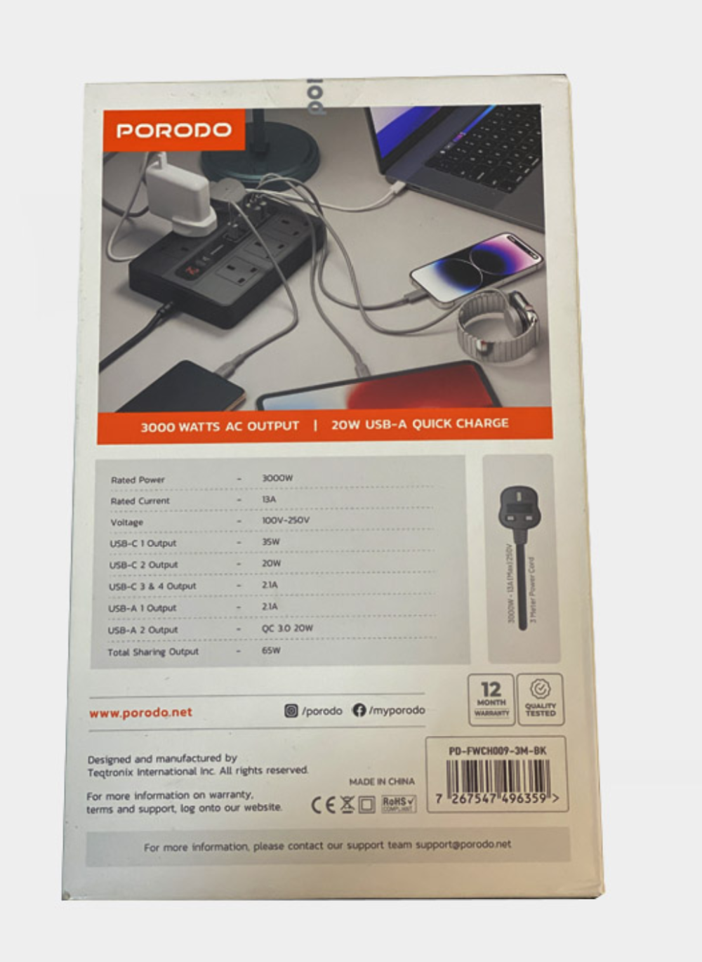 چند راهی تایمر دار پورودو Porodo Multiport hub PD-FECH009-BK - Image 2