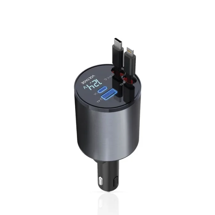 شارژر ماشین 4در1 با کابل جمع شونده گرین مدل Green 4 IN 1 Car Charger With Retractable Cable