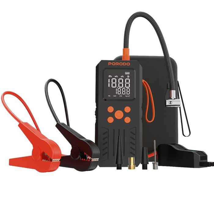 جامپ استارتر،پمپ باد و پاوربانک پرودو مدلPorodo 4 In 1 Multi-Tool Inflator & Jump Starter PD15KJSP